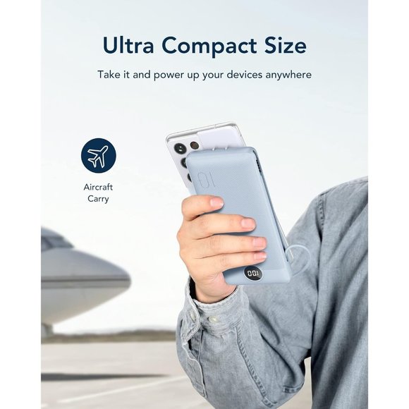 Power Bank for iPhone Built in Cables Fast Charging USB C Slim 10000 - Picture 8 of 9